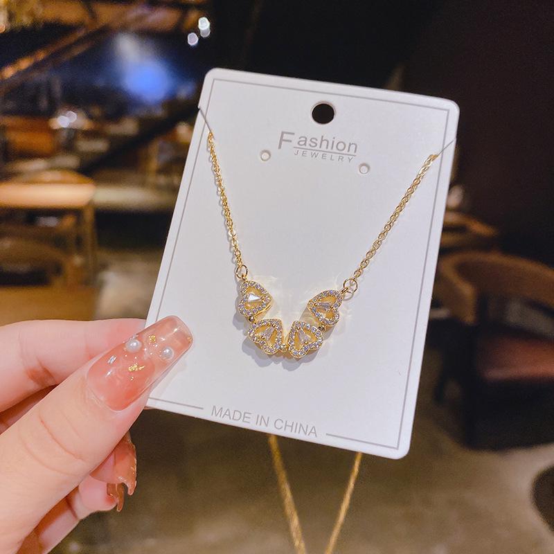 Real Gold Plated Heart-Shaped Zircon Clavicle Necklace for Women