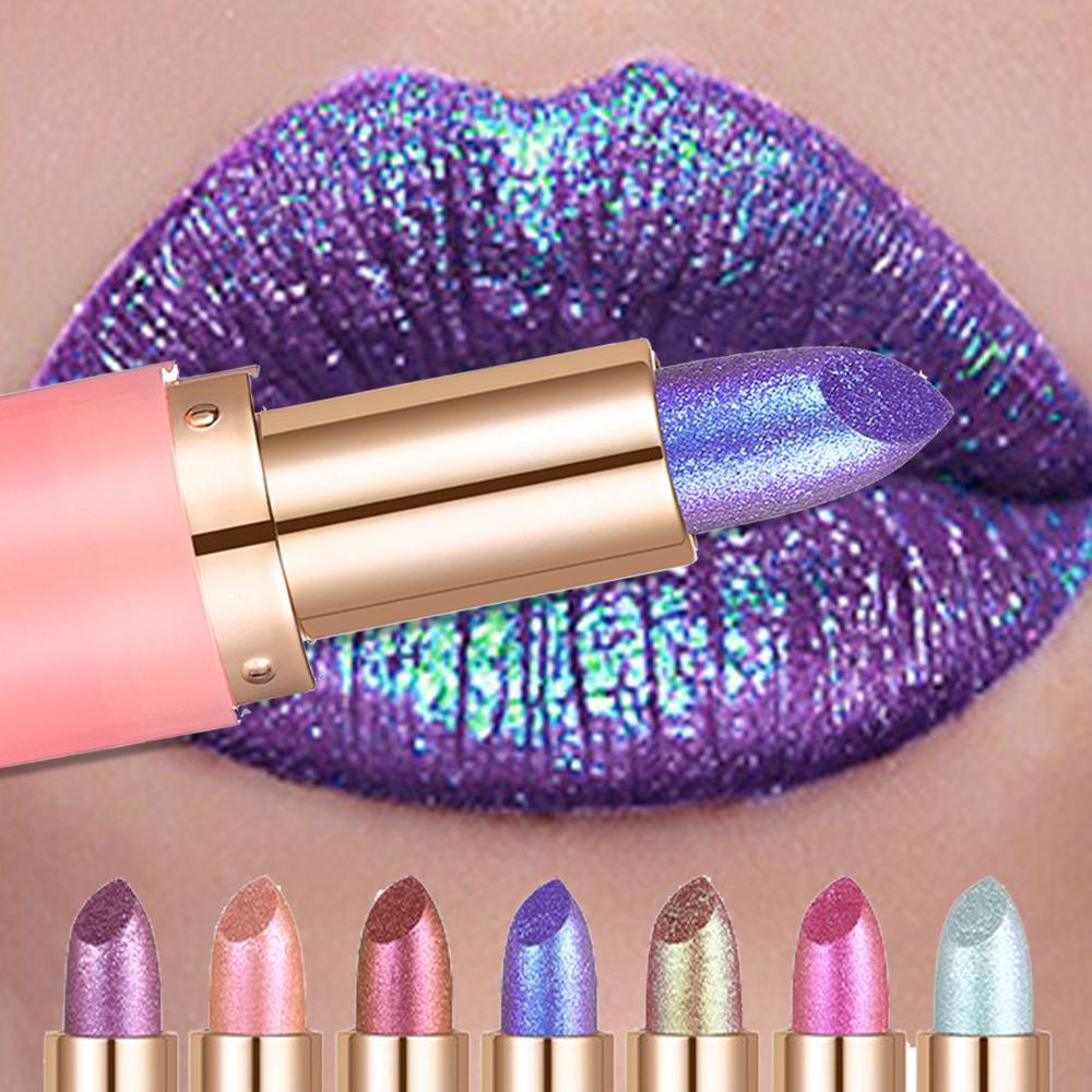 Metalická fialová chameleonská rtěnka Měnící barvu Matná třpytivá diamantová rtěnka Vodotěsný perleťový lesk na rty Sexy make-up