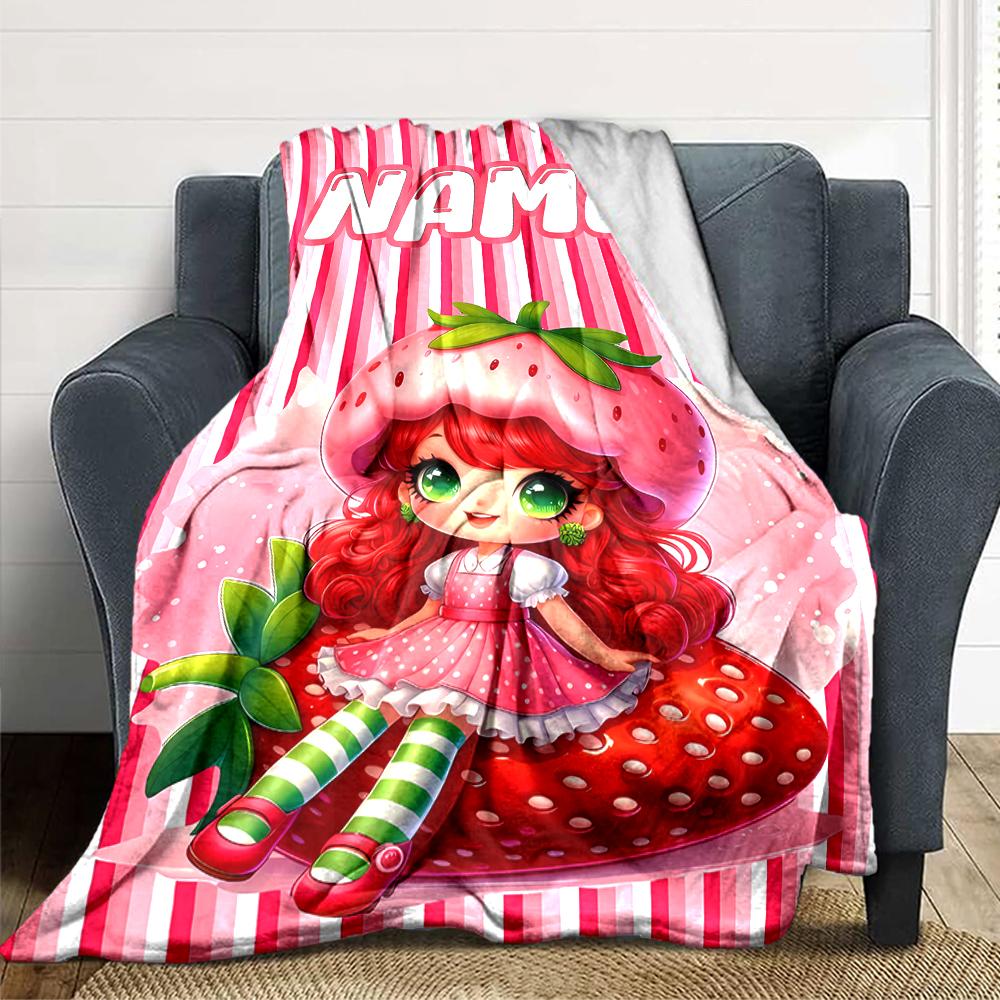 Custom Name Strawberry Shortcake Garden Party Party Blanket For Couch Bed Plush Cozy Fuzzy Blanket Super Soft Warm Blankets For Fall And Winter 091625
