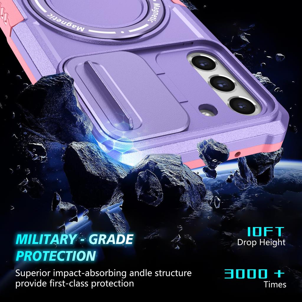 For Samsung Galaxy S21 FE 5G Case PC+TPU Magnetic Phone Shell with Slide Camera Cover