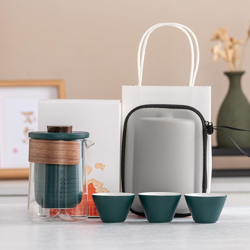 Yuanshan suet jade porcelain travel tea set outdoor set high-end celebration commemorative business souvenir gift box gift bag