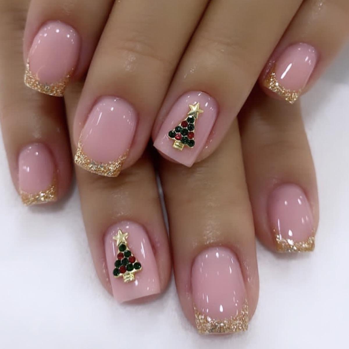 

Christmas 3D Tree Glitter French Tip Detachable Nail Art Patches