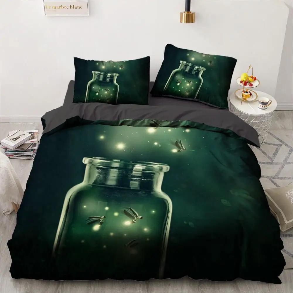Forest Duvet Cover Magical Woodland Jungle Comforter Cover Dreamy Misty Scene Bedding Set For Girls Boys Full Queen King Size