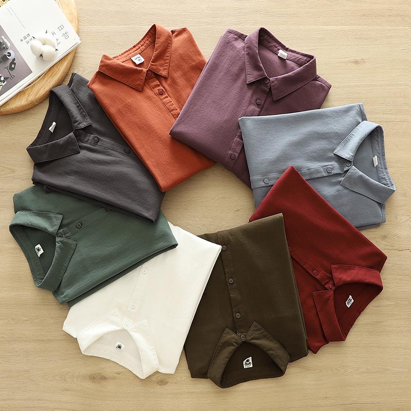 Solid Color Pure Cotton Long Sleeve Unisex Women's Shirt - Japanese Casual Style 