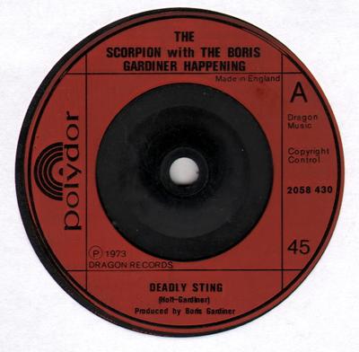7-Zoll Schallplatte SCORPION, THE BORIS GARDINER HAPPEN - Deadly Sting 2058430 Polydor 1973 UK Reggae, Ska & Dub Gebraucht