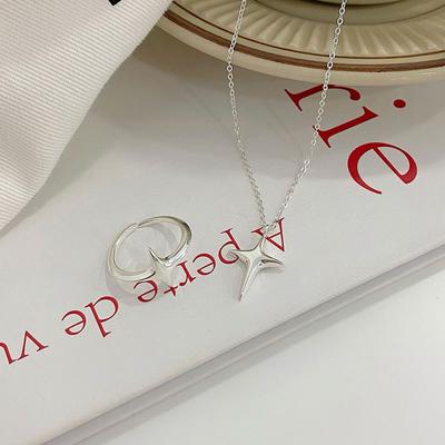 Four Stars Set Necklace Ring Ins Cool Style Texture Necklace Open Ring