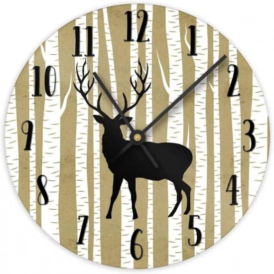 ArogGeld Gray and White Elephant Wall Clock Nursery Wood Clock 10 Inch Silent Non-Ticking Wooden Wall Clocks Battery Operated Living Room Bedroom