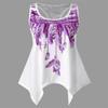 Feather Print Lace T-shirt Summer Round Neck Sleeveless Top