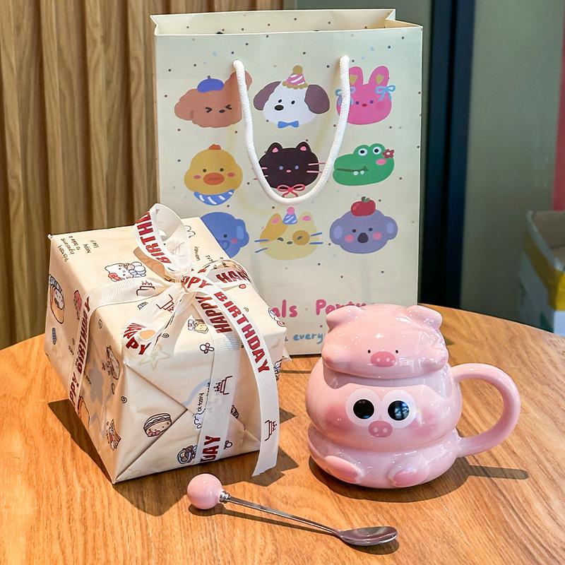 ins high-value cute pig cup ceramic mug home breakfast coffee cup for girls' birthday gifts