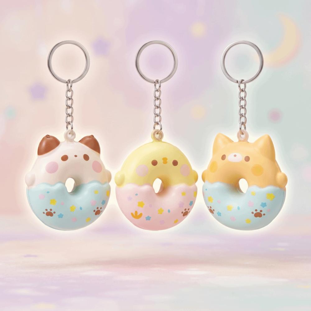 Soft Material Donut Slow Rebound Keyring Cute Animal Design PU Donut Keychain Holiday Gift
