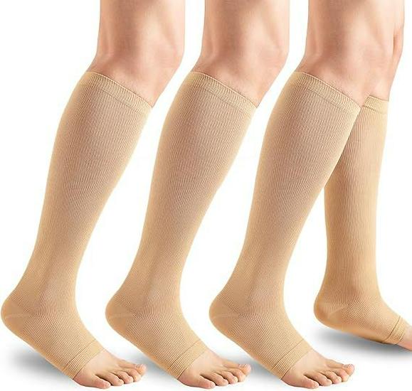 Unisex Open-Toe Knee-High Compression Socks, Double Set, Non-Slip Sports Pressure Socks