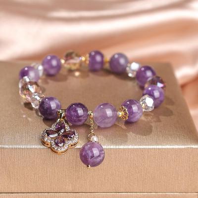 Amethyst Four-Leaf Clover Bracelet: Exquisite Women's Jewelry, Natural & High-Quality.
