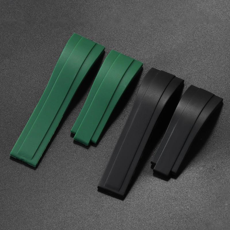 Pulseira de Silicone Compatível com Rolex para Submariner, Yacht-Master, Explorer – Sem Logo, Boca Reta, Preto/Verde/Azul, 20mm