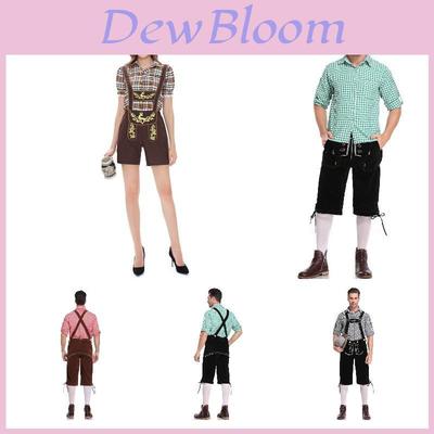 Men's And Women's Oktoberfest Clothing, Halloween Costume, Plaid Suspender Pants, Couples German Beer Costume