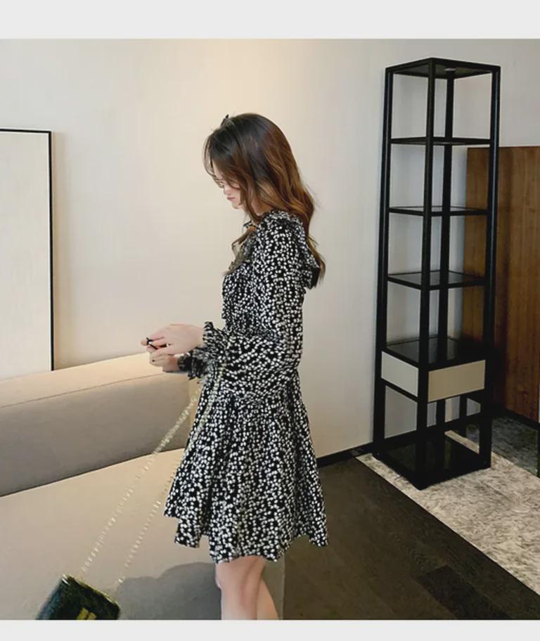 2024 Women's French Retro Floral Tea Dress: Spring/Autumn, Waist Slim, Long Sleeve