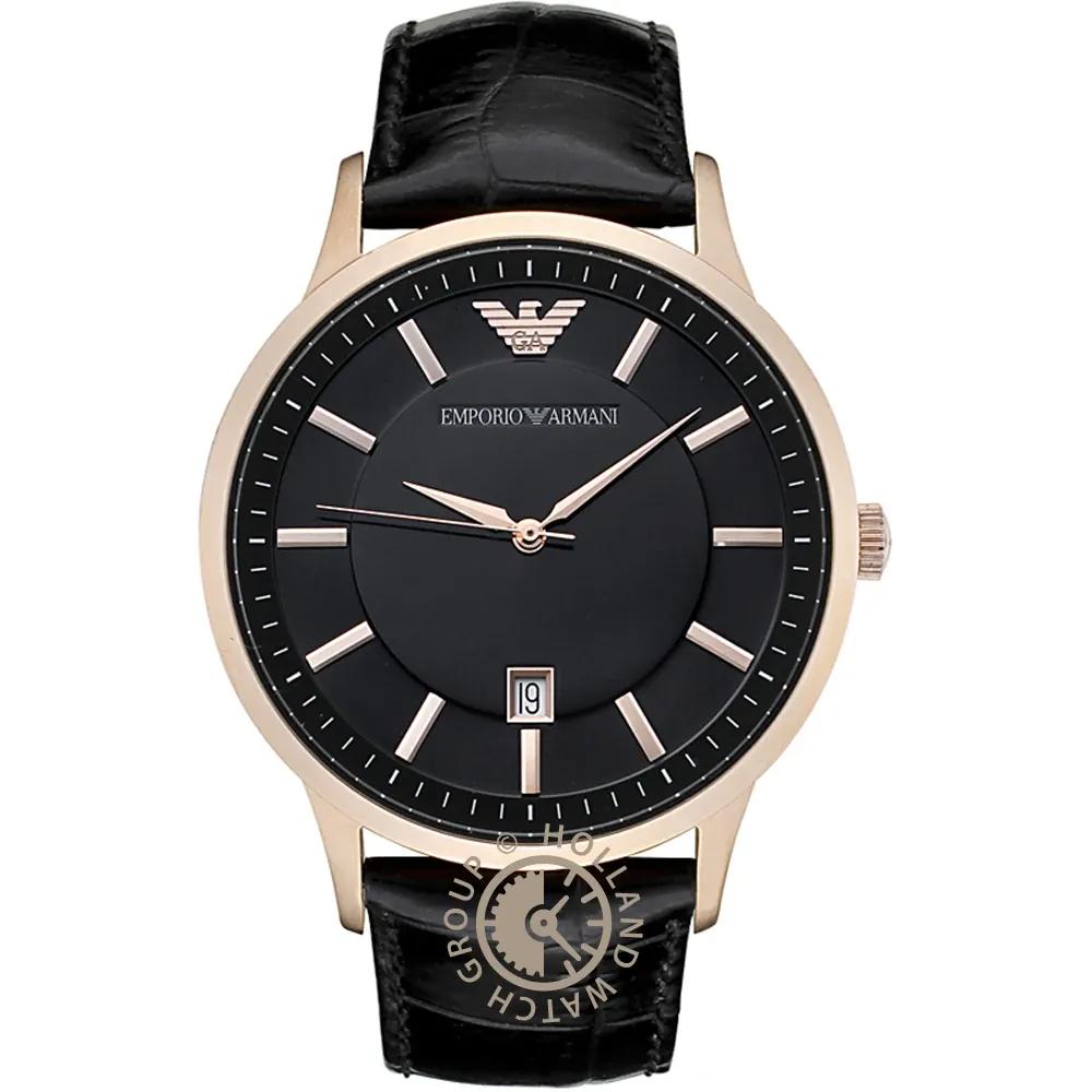 Emporio Armani Renato Black Leather Men s Quartz Watch AR2425 чёрный