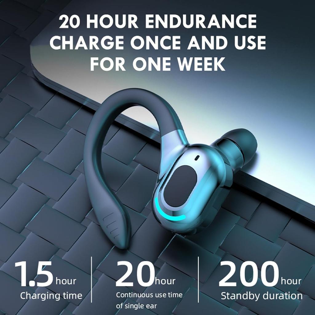 Wireless Earbuds with Earhooks Single Bluetooth Earpiece Sports Headphones Over the Ear Running Workout Wrap Around Earbuds 20H Long Battery Life