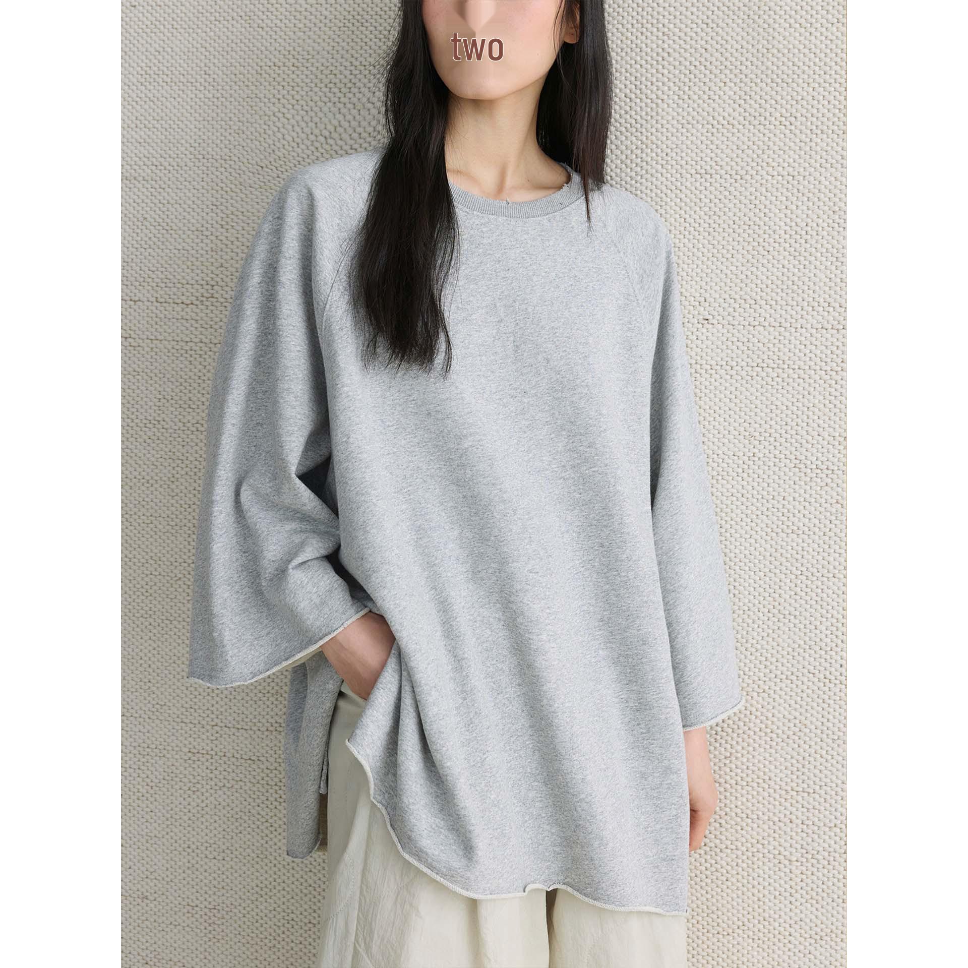 Louvre Spring Korean Style Casual Round Neck Drop Shoulder Loose T-shirt for Women One Size светло-серый