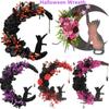 Cat Welcome Sign Moon Shaped Door Hanging Decorations Halloween Wreath  Indoor Outdoor Decorations