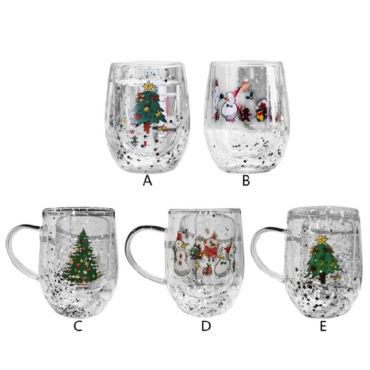 Decorative Christmas Double Wall Glass for Coffee and Milk 300ml Capacity Drinking Cup Heat Resistant Holiday Drinkware