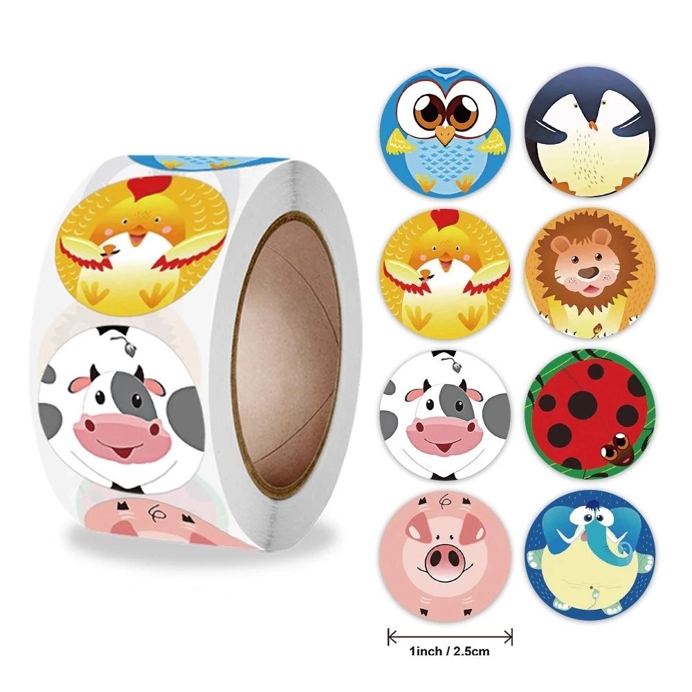 New 500pcs/roll Animals Stickers For Kids Teacher Reward Stickers School Classroom Supplies Round Encourage Stickers