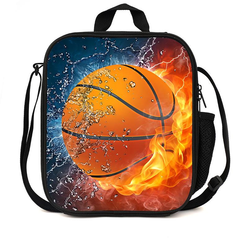 Football Basketball Pattern Children'S Lunch Bag Elementary School Lunch Box Bag Fashion Trend Boys' Lunch Bag