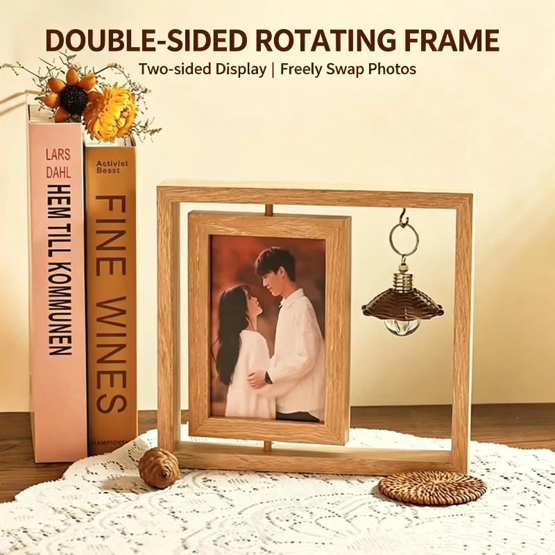 Cornice Portafoto Rotante in Legno Display a Doppia Faccia Ornamento Carino per Casa Ufficio Scrivania Camera da Letto Decorazione