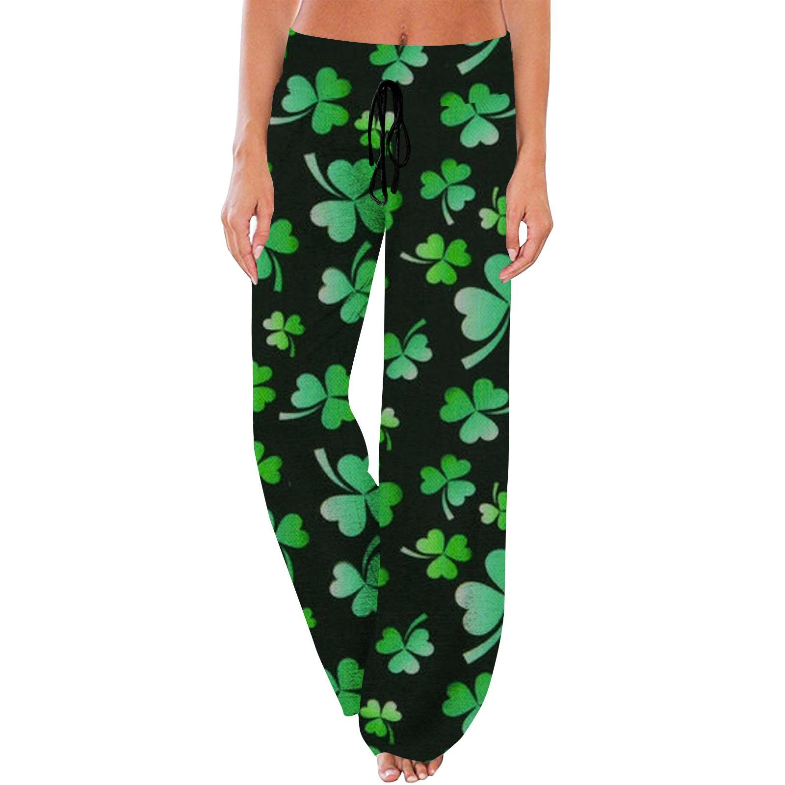 

Женские удобные пижамные брюки с карманами St. Широкие брюки с принтом «День Святого Патрика» и завязками S зелёный