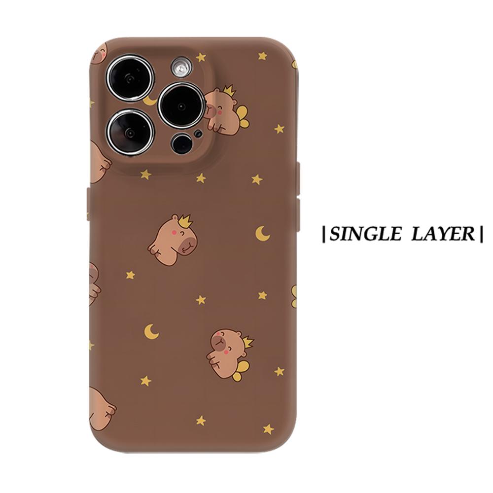 

Kawaii Capybara Night Phone Case for IPhone 17AIR 16E 16 15 14 13 12 11 17 Pro Max Plus Double-layer Back Cover IPHONE17PROMAX
