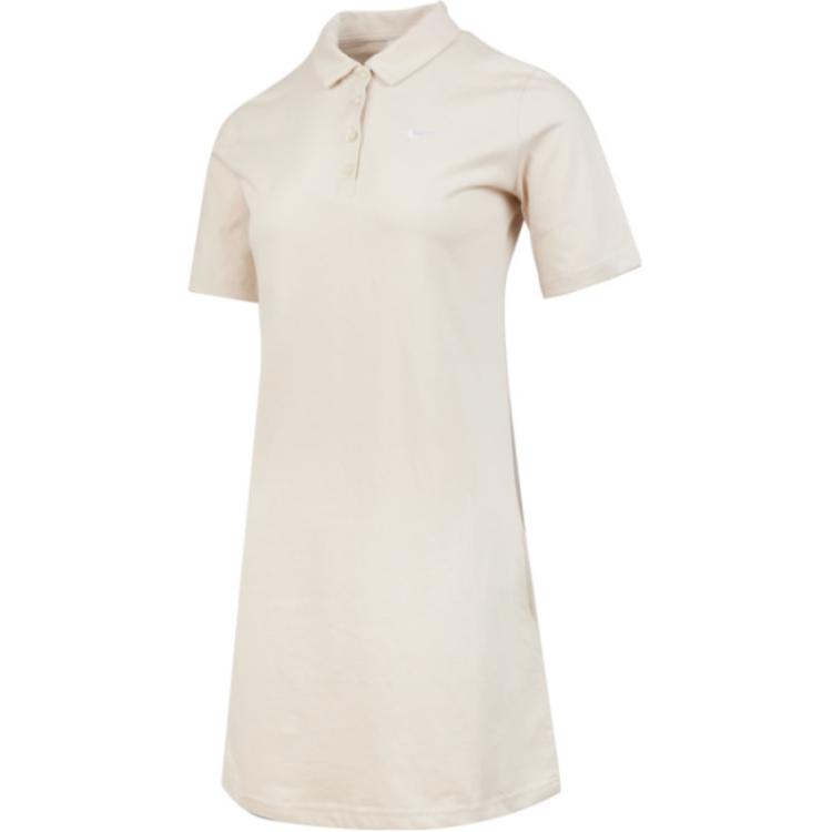 Nike Sportswear Printed Logo Soft Solid Color Polo Dress Women Dresses Light-Red White HJ8149-104