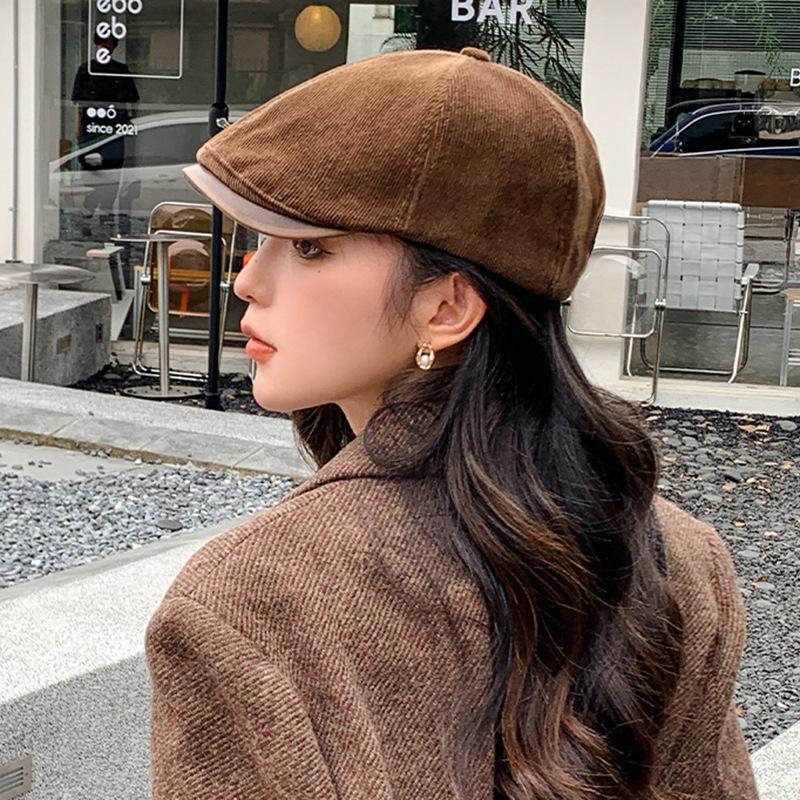 Anti-beret children spring and autumn cap corduroy forward hat men show their faces small painter newsboy hat