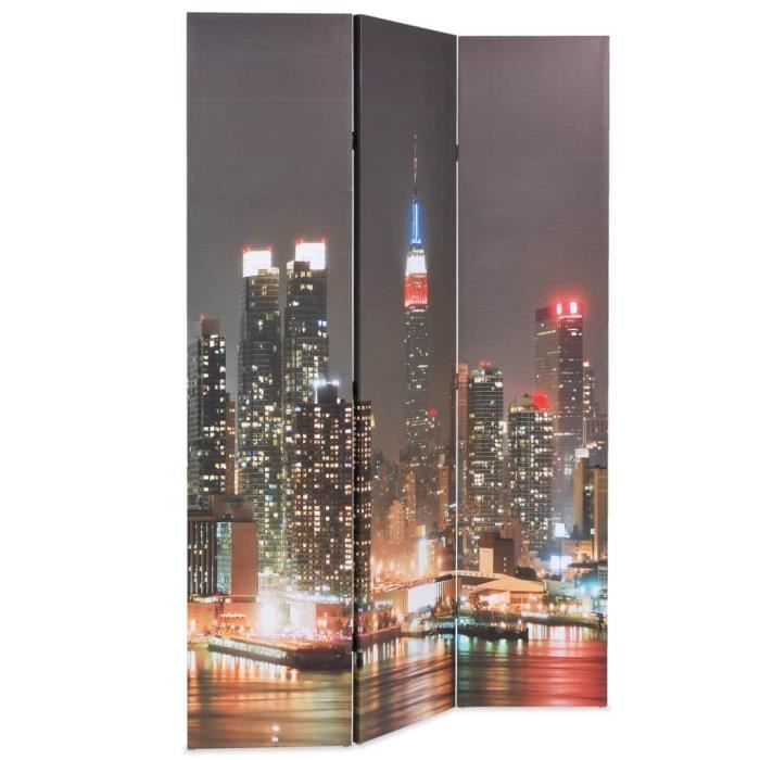 Cloison de séparation - vidaXL - New York la nuit - 120x180 cm - 3 panneaux - Bois massif