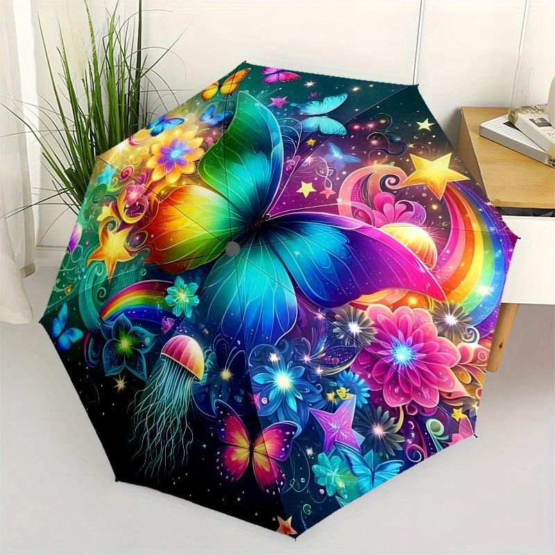 

1pc Fantasy Butterfly GardenUmbrella with Plastic Handle,Suitable for All Seasons Home Travel Outdoor UmbrellaB1725