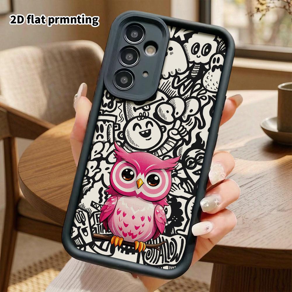 Phone Case: 2D Flat Samsung Galaxy A34 A35 M05 M06 S20 S22 S21 FE Plus 5G Protective Case, Pink Owl, Christmas and Halloween Gift