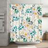 White Floral Shower Curtain Modern Bath Decor With Green Leaves Washable Fabric For Bathroom Various Sizes Available