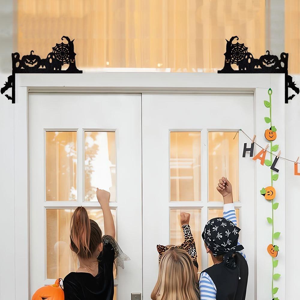 1pair Funny Party Decoration Halloween Door Frame Bats Pumpkins Wooden Door Corner Sign Spider Webs Door Frame Decoration Door