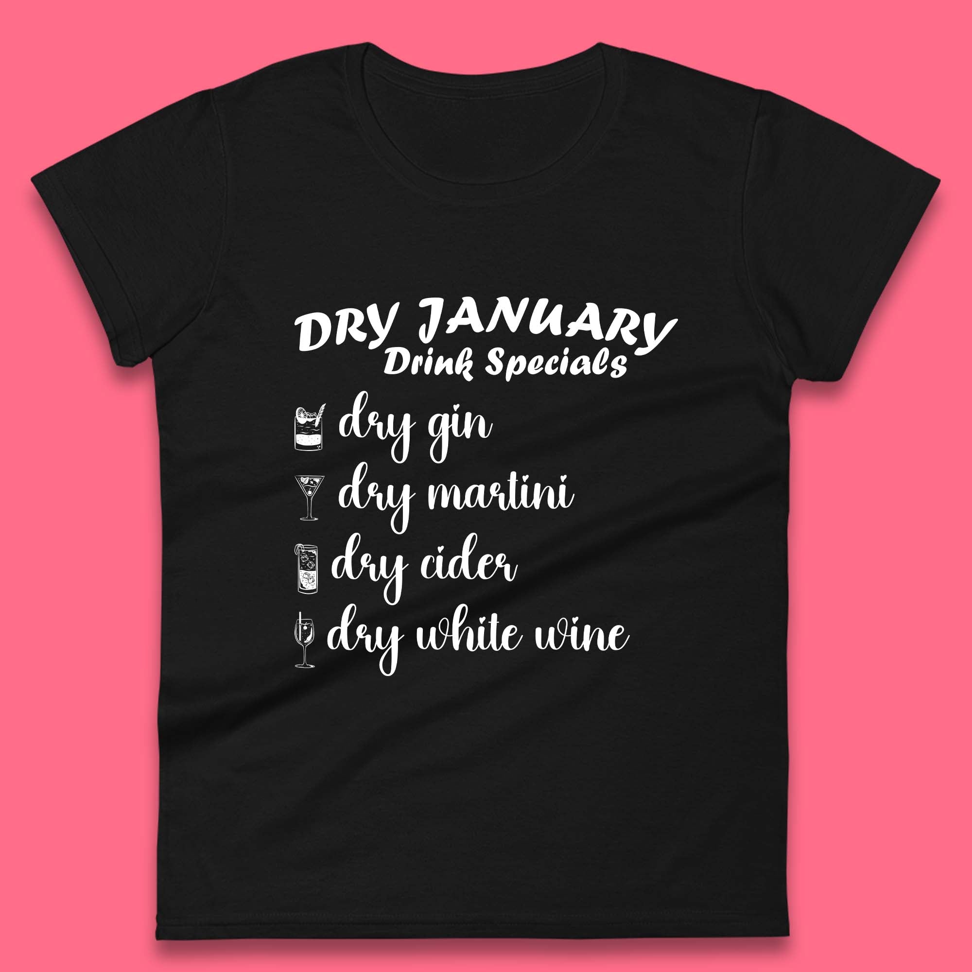 Dry January Drink Menu Womens T-Shirt Mens Tops Tees Unisex 4XL