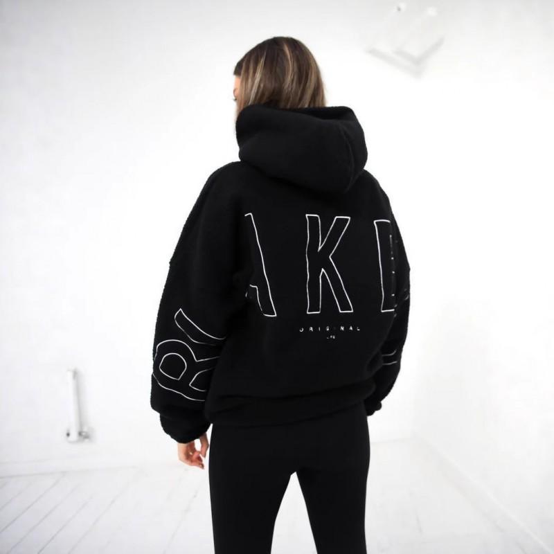 Damen Oversized Kapuzenpullover Mit Stickerei Weiche Fleece-Mischung Langarm Lässiges Oberteil Winter