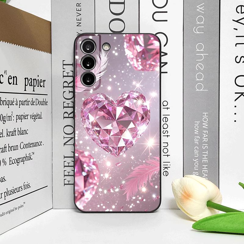 Stylish Pink Heart-Shaped Crystal Phone Case for Samsung Galaxy S25 S24+ S23 Ultra S22 Plus S20 S21 FE M53 M34 5G Soft Cover Y2K