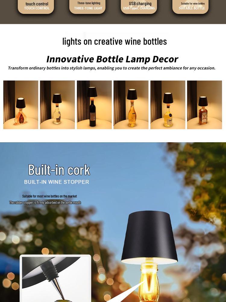 USB Şarj Edilebilir Dokunmatik Karartmalı LED Masa Lambası (Şarap Şişeleri İçin) - Yatak Odası, Bar veya Restoran Atmosferi İçin Mükemmel