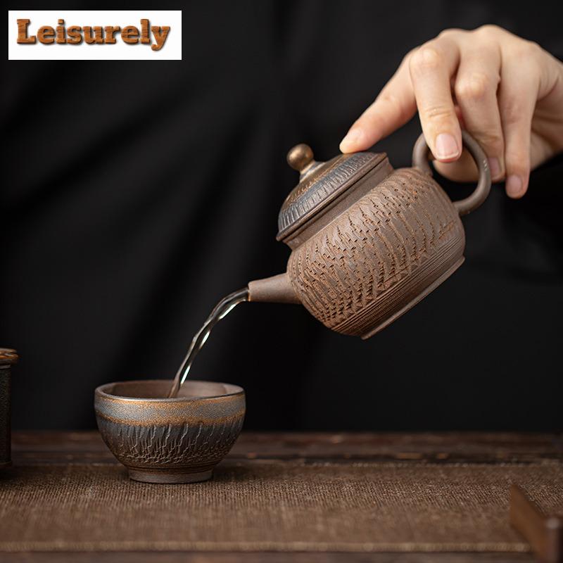 Teekanne im chinesischen Stil mit vergoldeter Eisenglasur, handgefertigt, Springmesser-Muster, Kanne, Teekessel, chinesisches Kung-Fu-Teeservice, Dekoration