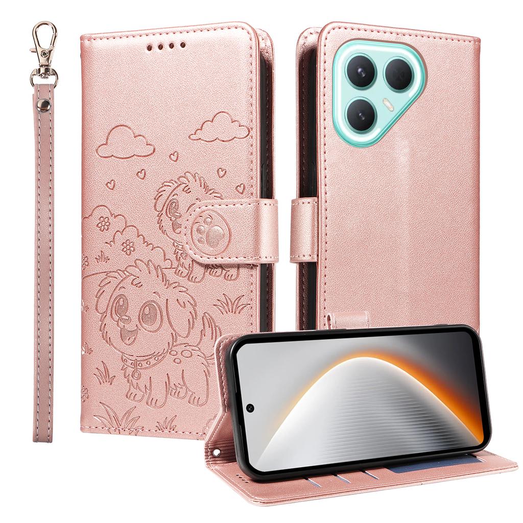 For TECNO Pova 7 Pro 5G Case RFID Blocking Imprinted Dog Pattern PU Leather Phone Cover with Wrist Strap