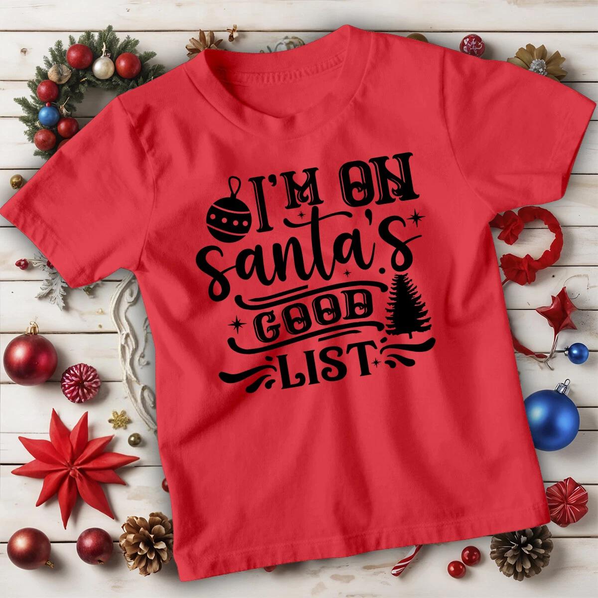 

Boys and Girls Christmas Tree I m on Santa s Good List T-Shirt Tee for Kids 150