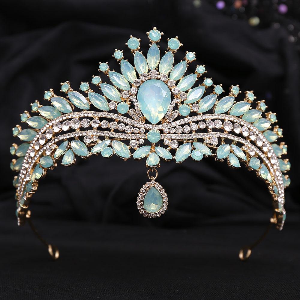 DIEZI Korean Elegant Luxury Bridal Opal AB Crystal Pendant Tiara For Women Girls Wedding Party Crown Hair Accessories Headpiece