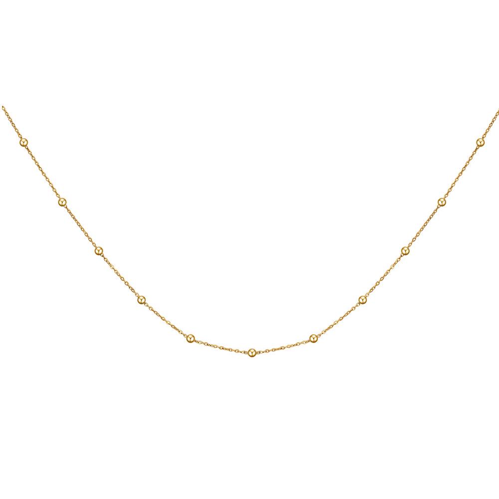 European & American Style Stainless Steel Necklace with Round Beads - 42cm O-shaped Chain, Versatile for Women