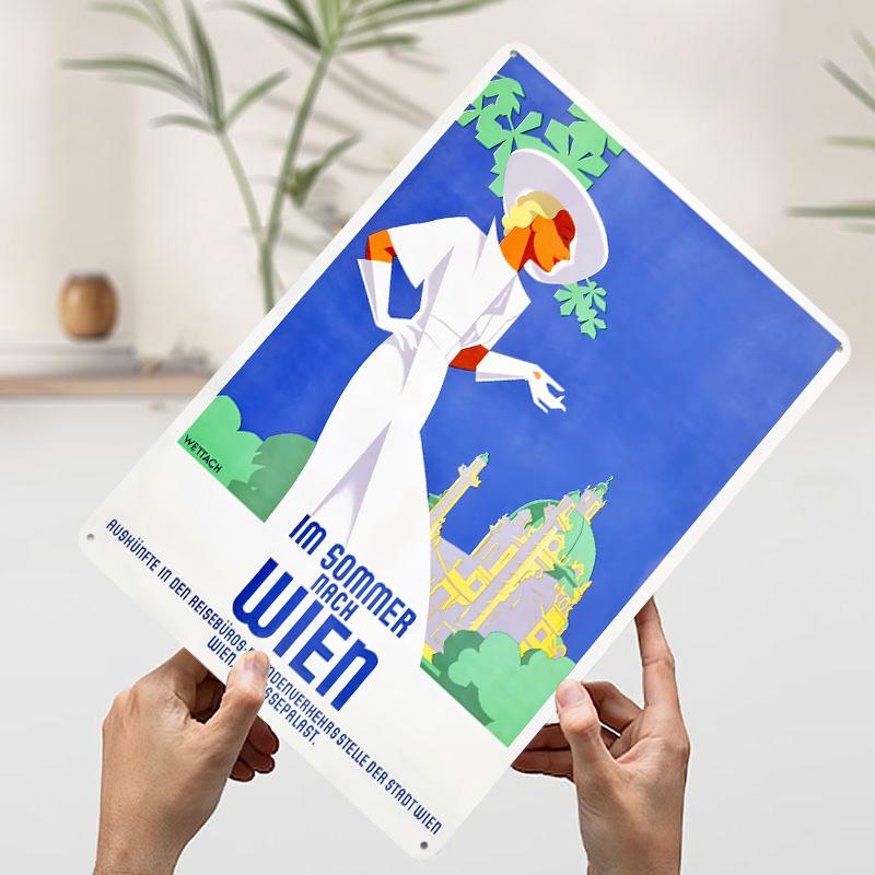 

Vintage Vienna Travel Poster Customized Wall Art Vintage Metal Signs Retro Tin Plaque for Man Cave Living Room Decorations Decor 7.9x11.8In(20x30cm)