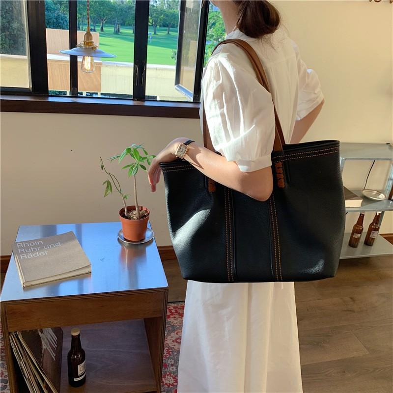 2026 New Fashionable Korean Style Atmospheric Simple Tote Bag Retro One-shoulder Portable Commuting Large-capacity Women чёрный