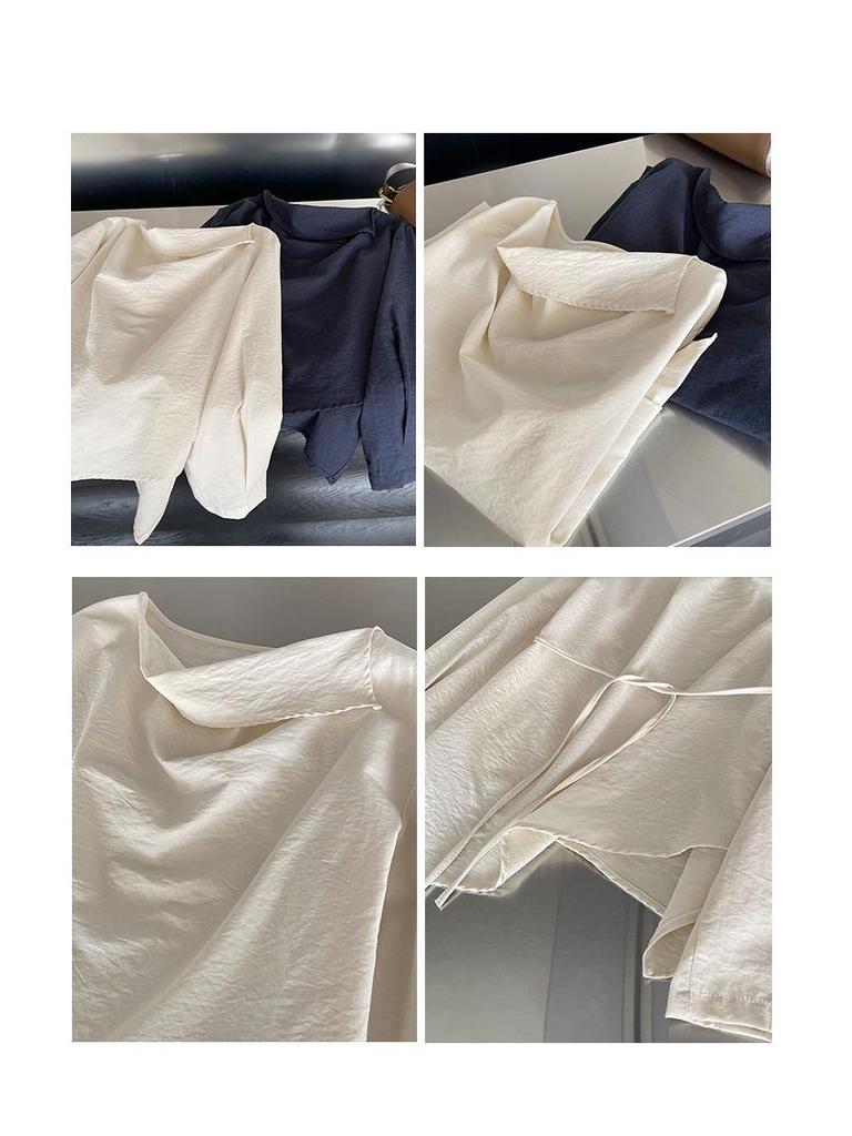 Orange Zhi Spring Women's Tie-Up Loose Fit Shirt with Stacked Collar - Versatile, Simple, and Stylish