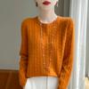 Women Round Neck Cable Knit Cardigan Button Front Long Sleeve Soft Fuzzy Twist Knitted Loose Casual Fall Outerwear Sweater