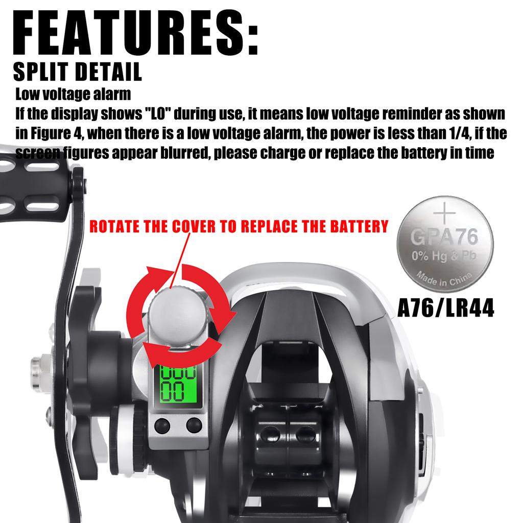Electronic Baitcasting Led Screen Fishing Reel High Speed 7.2:1 10kg Drag Waterproof Saltwater and Corrosion Resistant Cast Drum Wheel Casting 7+1BB